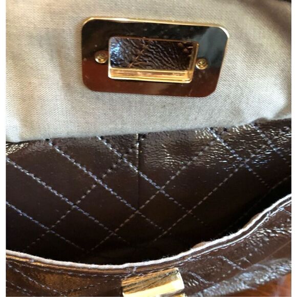 ELLIOTT LUCCA - "Helena" Quilted Brown Patent Cow Leather Satchel/Shoulder Bag - Picture 8 of 16